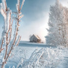 Serene wintry landscape with snow-covered trees and soft sunlight