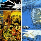 Vibrant comic book page featuring diverse aliens and humans in space