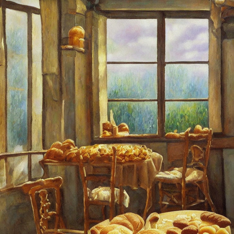 Sunlit Bakery Interior with Freshly Baked Goods