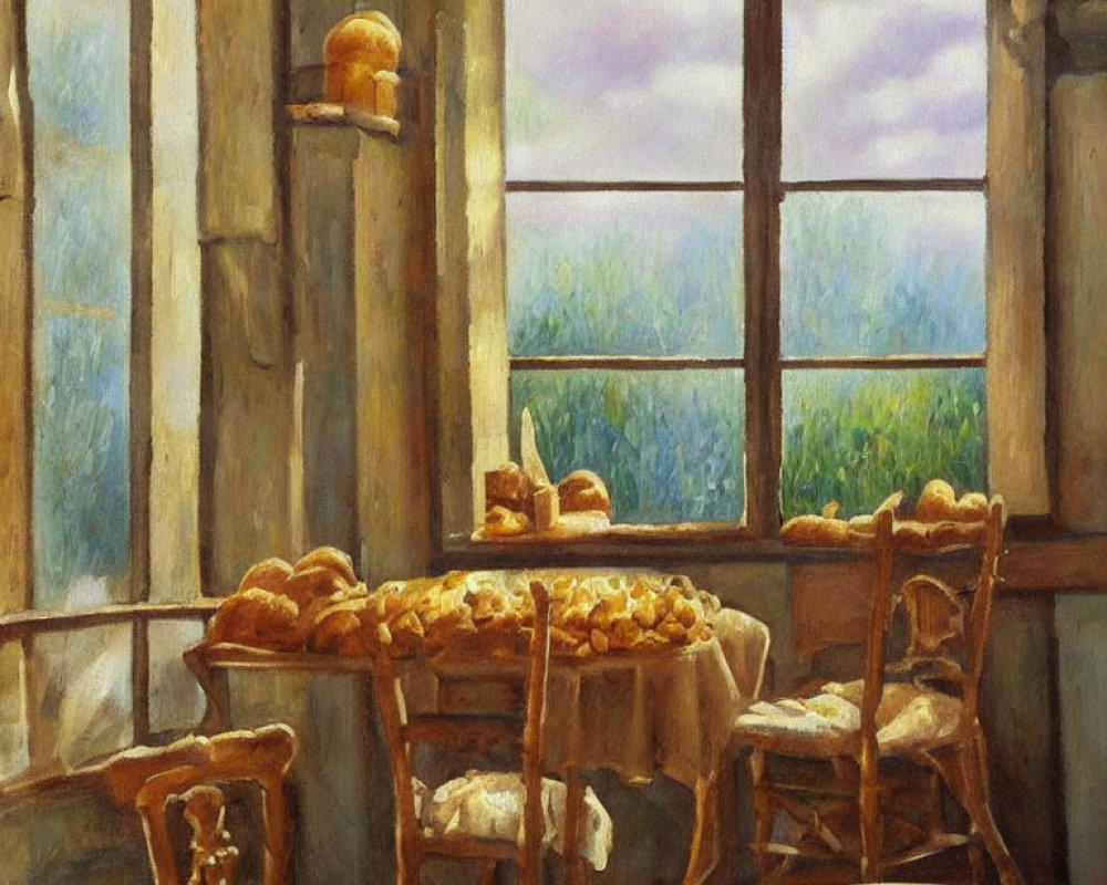 Sunlit Bakery Interior with Freshly Baked Goods