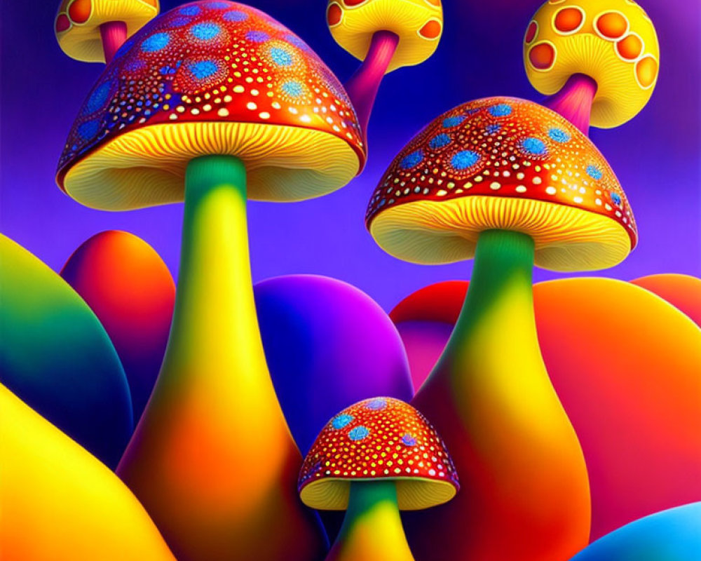 Colorful Stylized Mushroom Artwork on Abstract Background