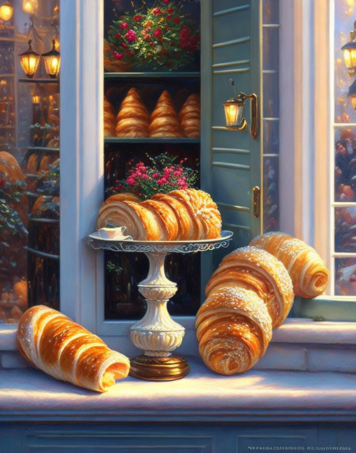Freshly Baked Croissants in Cozy Bakery Display