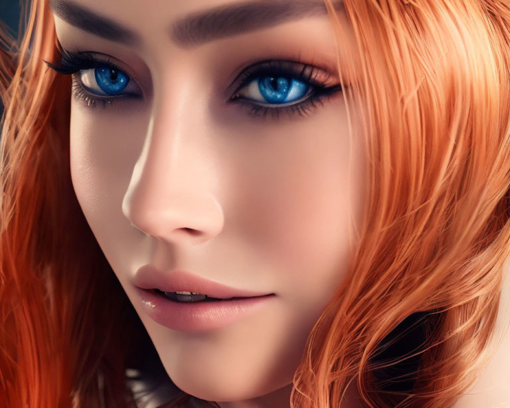 Detailed Portrait of Woman with Red Hair and Blue Eyes