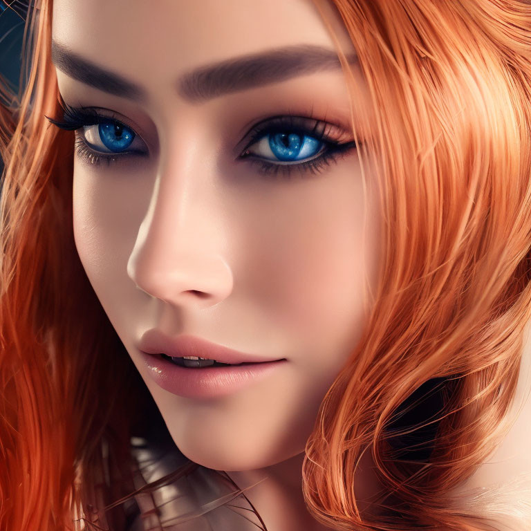 Detailed Portrait of Woman with Red Hair and Blue Eyes