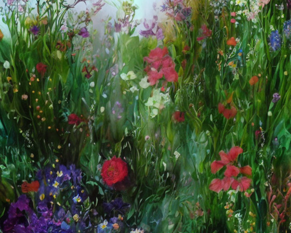 Colorful Flower Meadow Painting with Lush Atmosphere