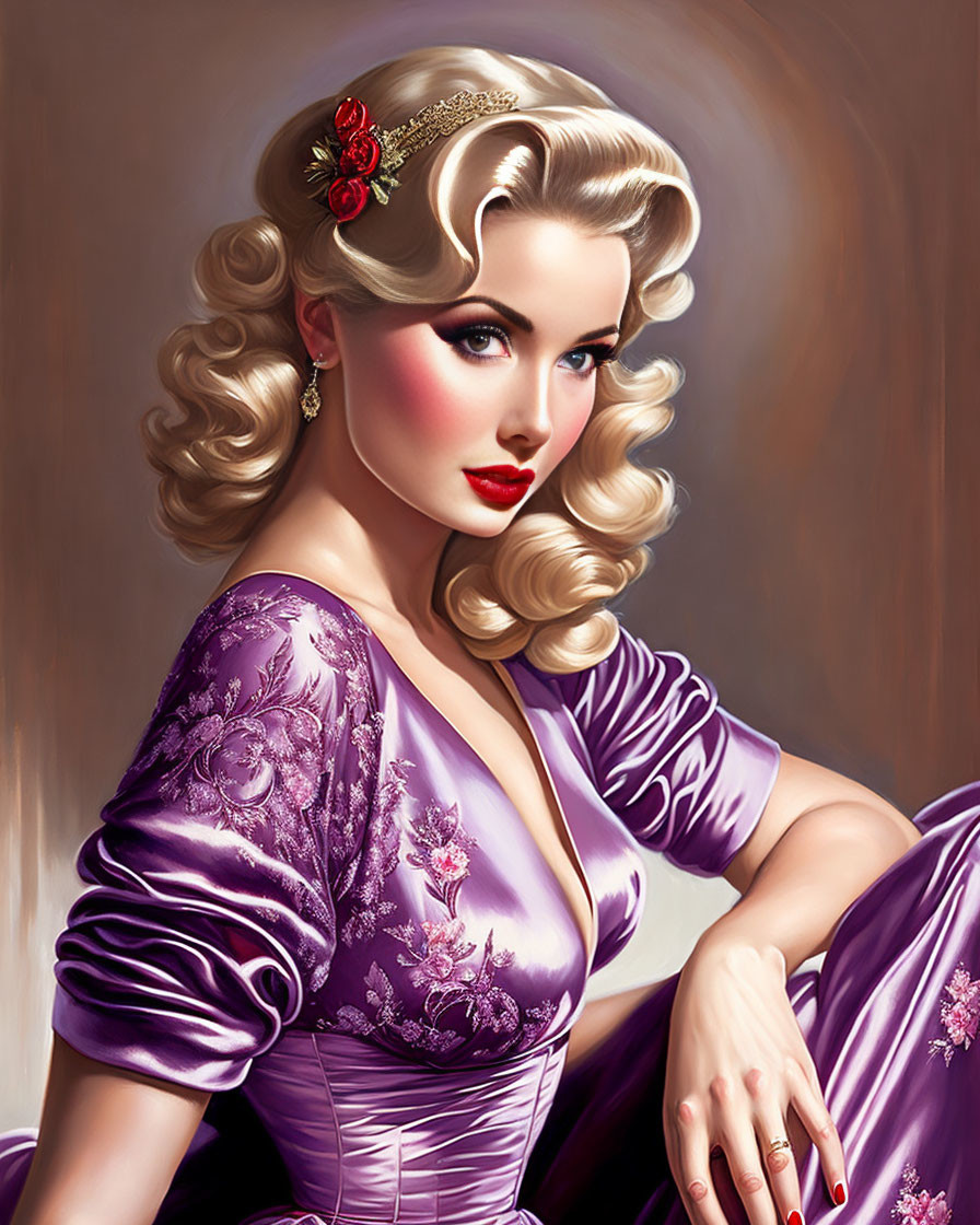 Illustration of woman with voluminous blonde hair and vintage glamour aesthetic