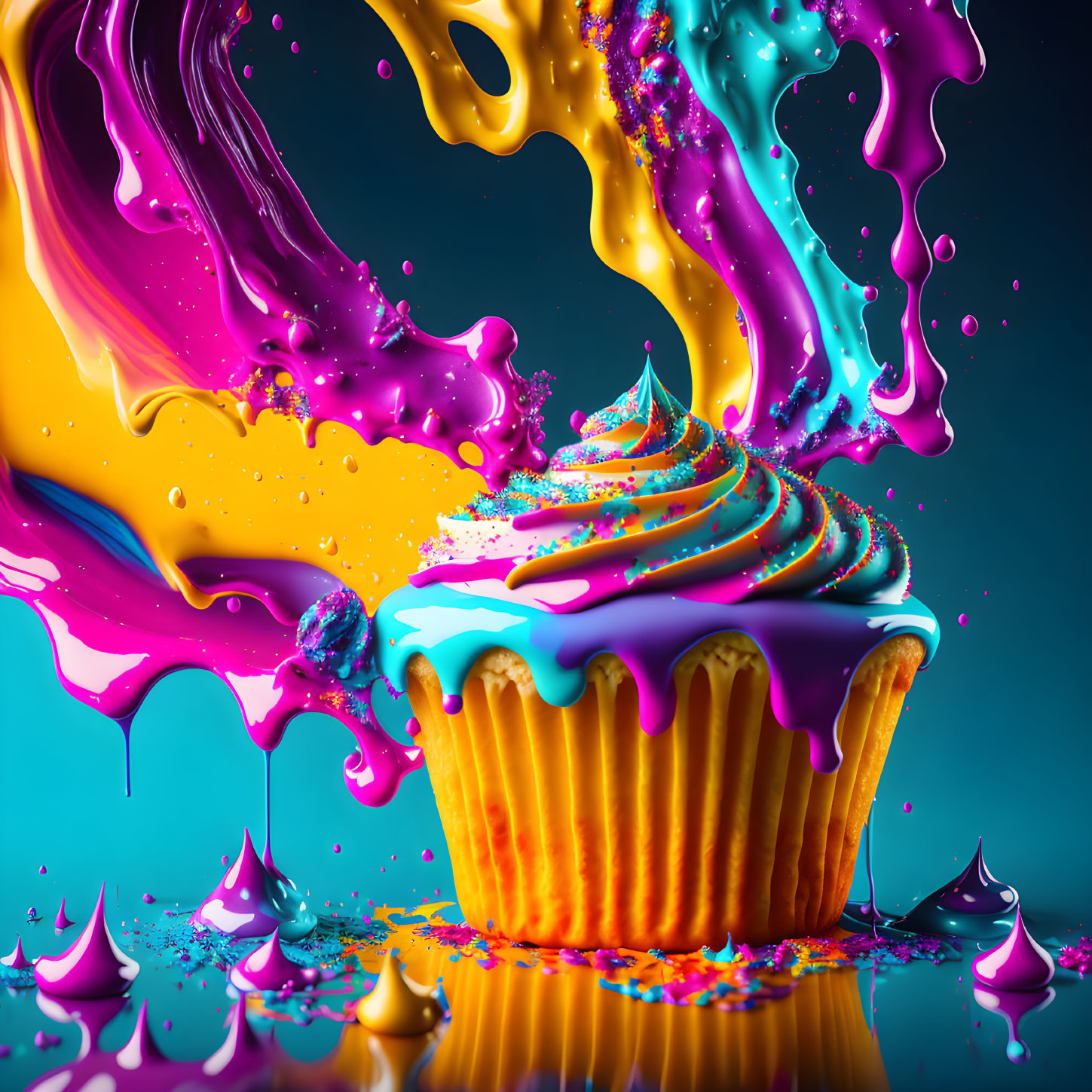 Colorful Cupcake with Swirled Icing and Sprinkles on Dynamic Background