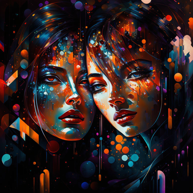 Colorful digital artwork: Two female faces in abstract style