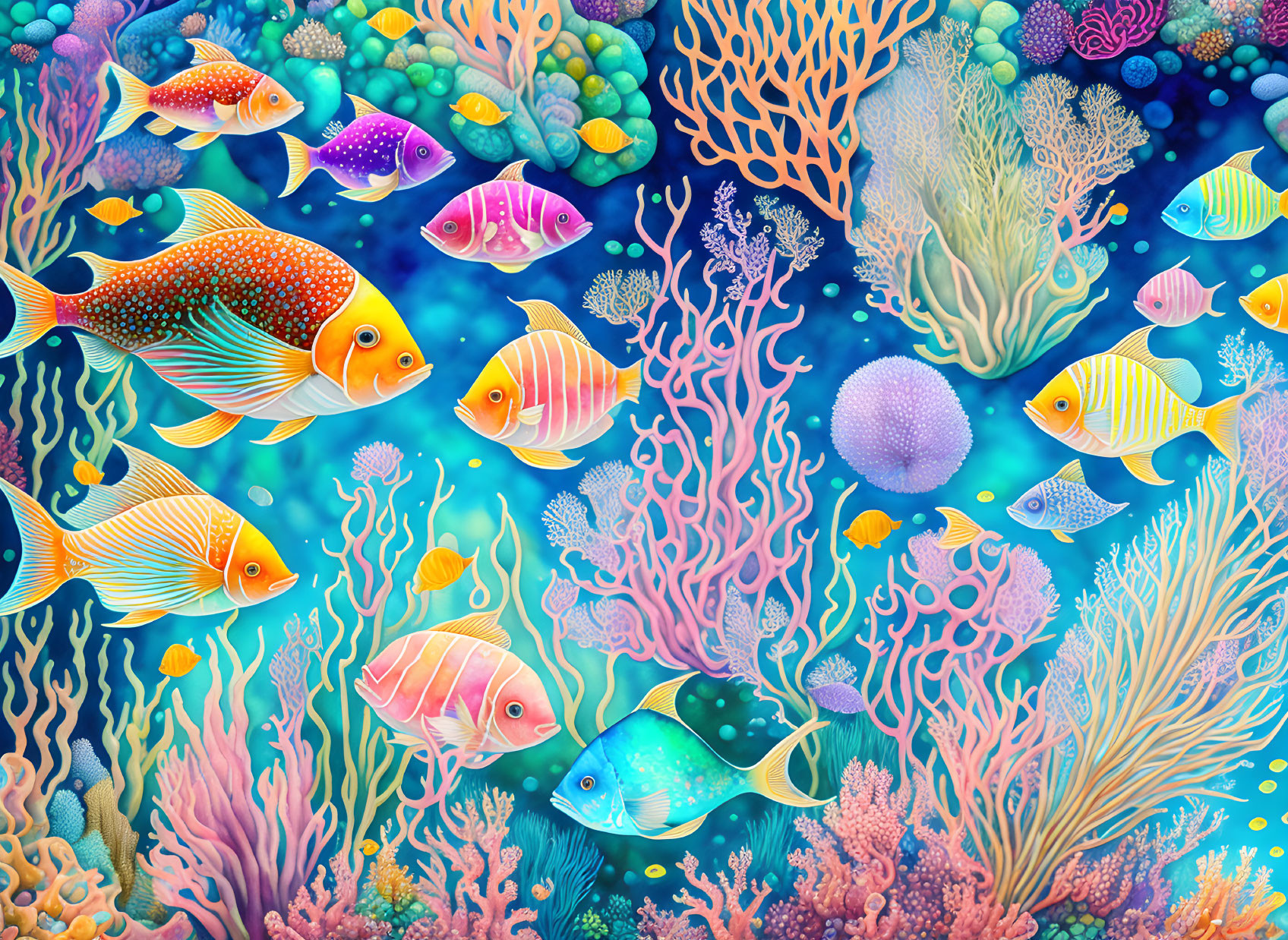 Vibrant Tropical Fish and Coral Reef Illustration