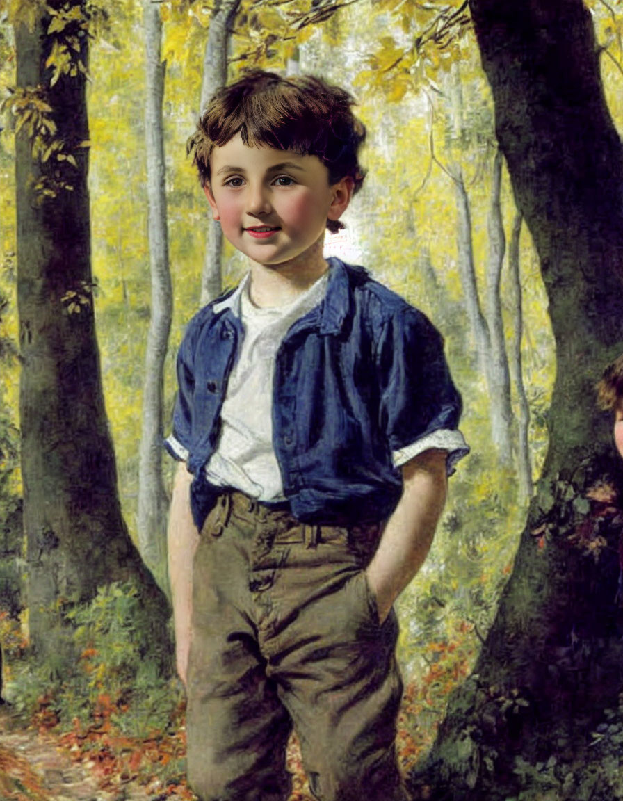 Classical painting of a boy merged with a modern child's face