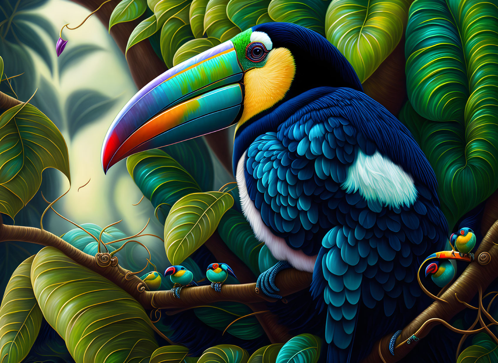 Colorful Toucan Illustration Perched on Branch