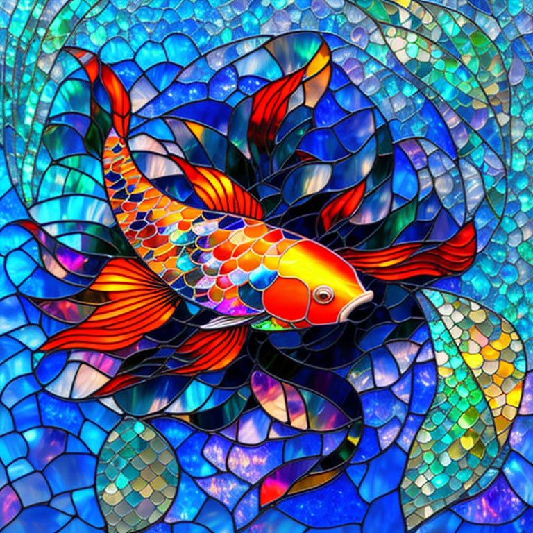 Colorful Fish Artwork in Stained Glass Style