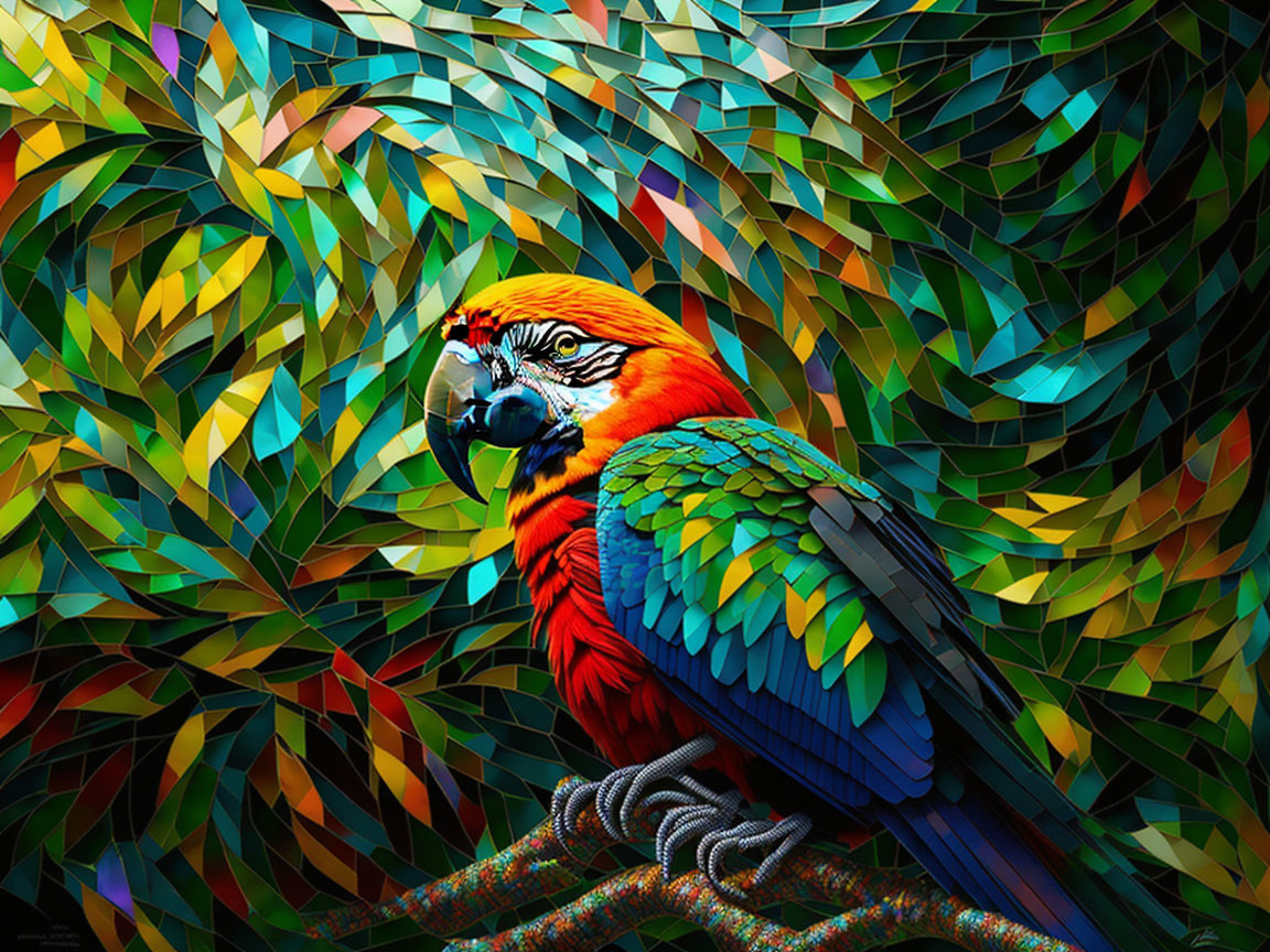 Colorful Parrot Perched in Front of Lush Green Foliage