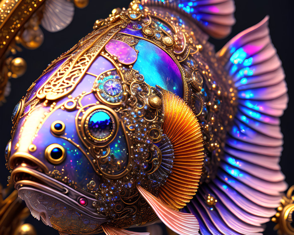 Intricately designed digital artwork of a golden fish