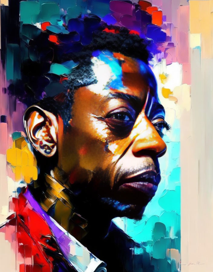 Colorful Abstract Portrait of a Contemplative Man