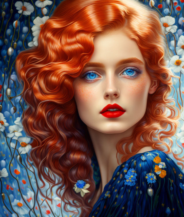 Vivid Red Hair Woman in Digital Artwork