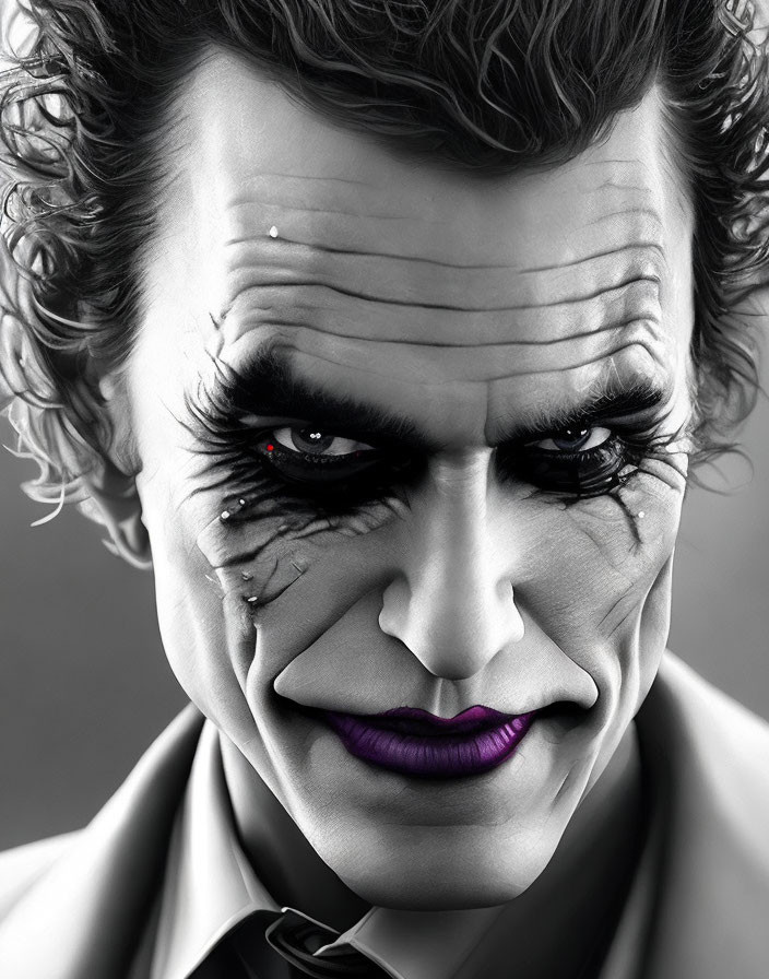 Detailed Close-Up of Joker Character with White Face Paint and Green Hair