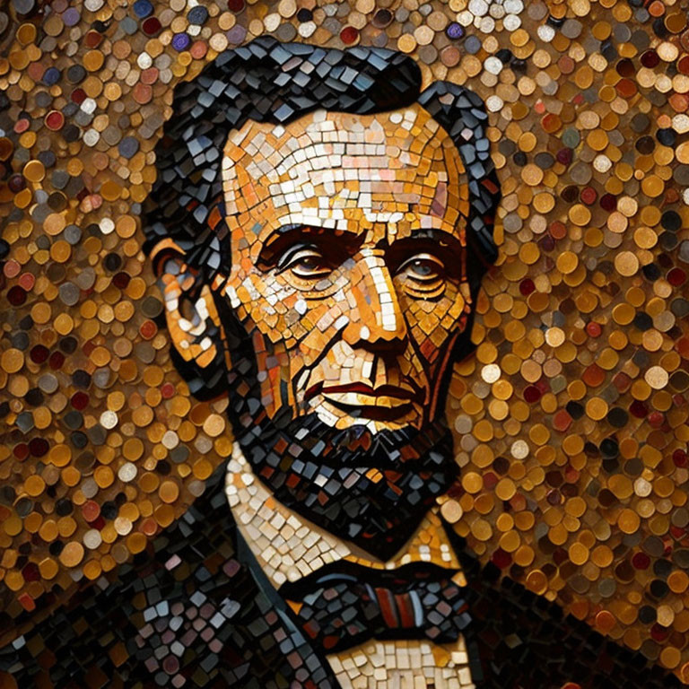 Circular Mosaic Portrait of Abraham Lincoln in Warm Tones