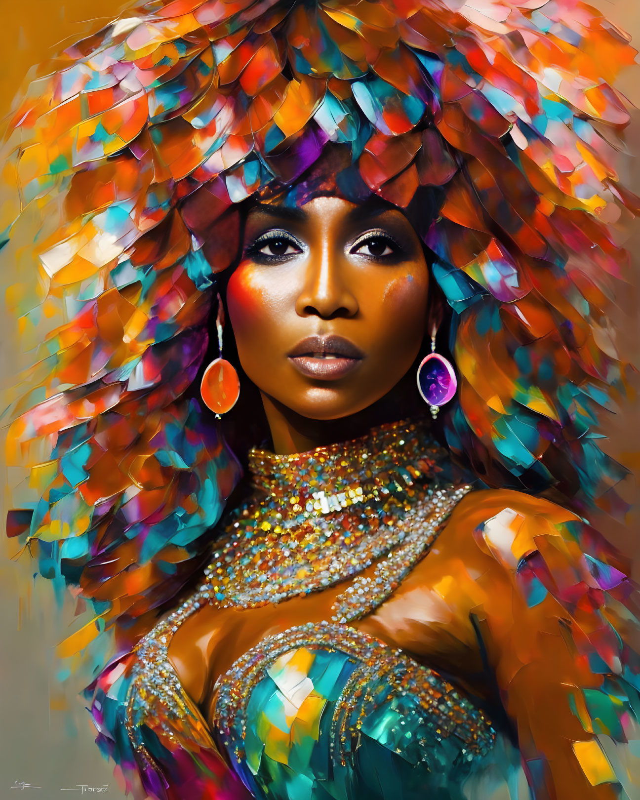 Vibrant woman portrait with colorful headdress and makeup