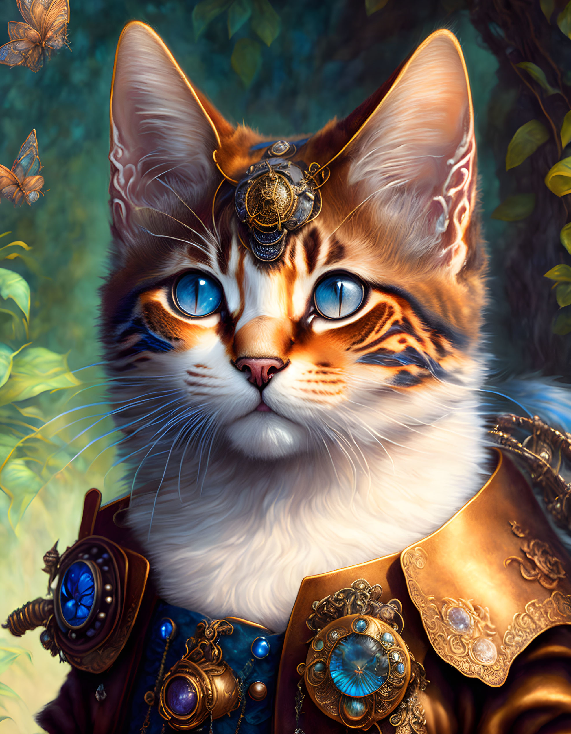 Steampunk anthropomorphic cat with blue eyes and goggles