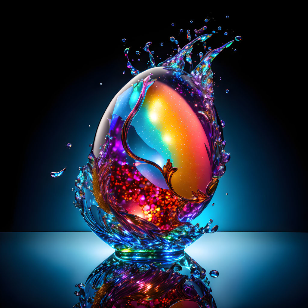 Colorful 3D digital art: Spherical object in dynamic water splashes