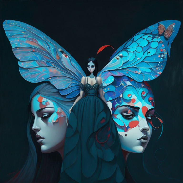 Stylized women with butterfly wings in artistic image