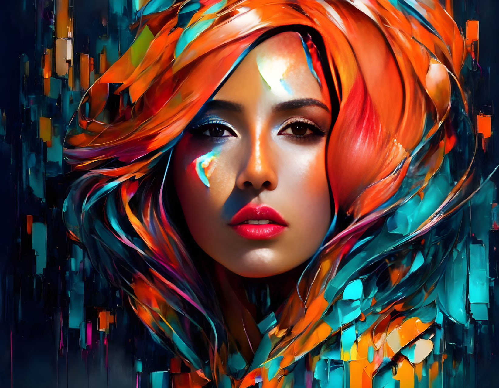 Colorful Woman Portrait on Abstract Background