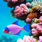 Vibrant fish and coral reef in blue, pink, and orange hues