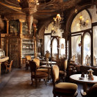 Luxurious Vintage Café with Golden Decor & Chandeliers