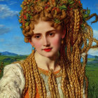 Portrait of woman with long, golden braided hair in serene setting