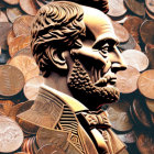 Metallic Abraham Lincoln profile with coins in 3D illustration