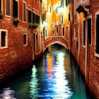 Colorful Venice Canal with Reflections and Bridge