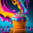 Colorful Cupcake with Swirled Icing and Sprinkles on Dynamic Background