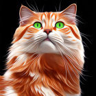 Orange-White Cat Illustration with Green Eyes on Black Background