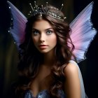 Mystical fairy portrait with iridescent wings and crown