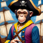 Stylized illustration of a pirate chimpanzee with hat and coat