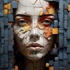 Vibrant abstract portrait of a stylized female face with mosaic-like pattern