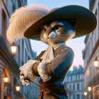 Feline musketeer in historical European street