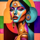 Vibrant portrait of a stylized woman with bold makeup and ornate jewelry