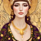 Art Nouveau-inspired woman with golden details and floral motif