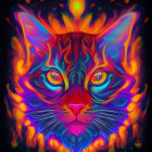 Colorful Psychedelic Cat Illustration with Neon Colors and Intricate Patterns