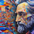 Colorful Geometric Mosaic Portrait of Bearded Man