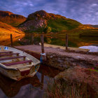 Tranquil autumn landscape with boat on calm water