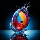 Colorful 3D digital art: Spherical object in dynamic water splashes