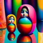 Colorful Russian Matryoshka Doll Painting with Intricate Patterns