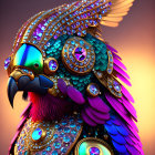 Colorful Jewel-Encrusted Bird with Intricate Gem Patterns