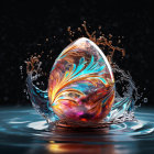 Colorful iridescent sphere with swirling patterns on dark background