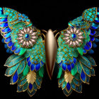 Luxurious Gold Necklace with Peacock-Inspired Design and Gemstones