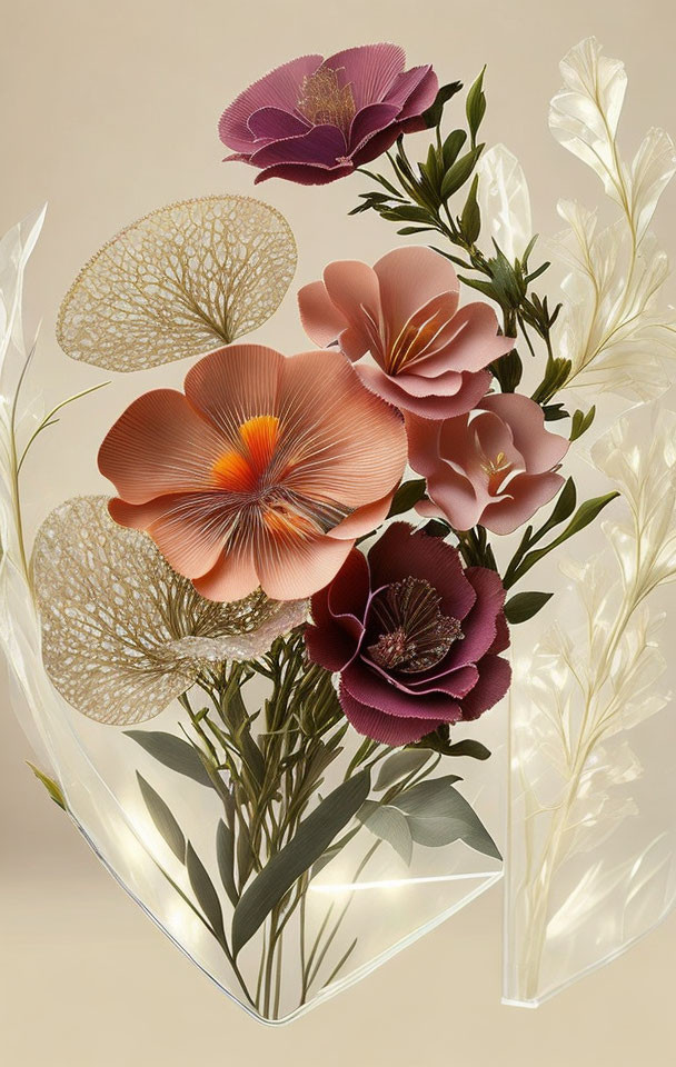 Pastel Paper Flower Bouquet Artwork on Cream Background