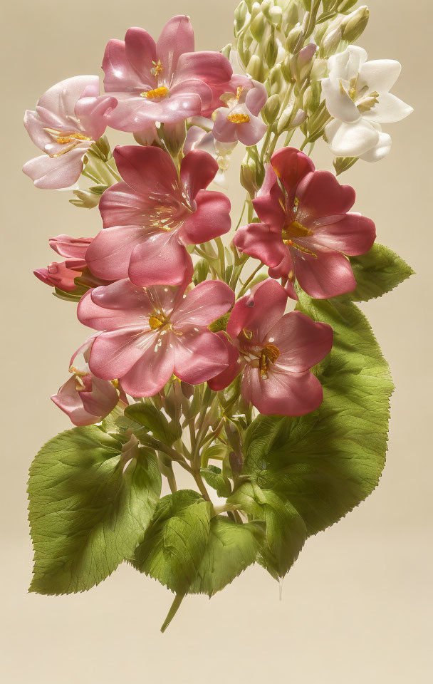 Mixed Pink and White Flower Bouquet on Beige Background
